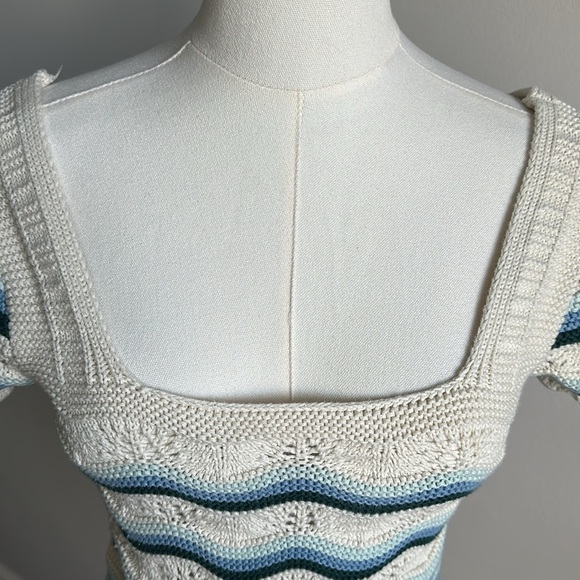 Women’s Granny Knit Crochet Flutter Sleeve Coastal Grandma Preppy Breathable Top - Picture 3 of 9